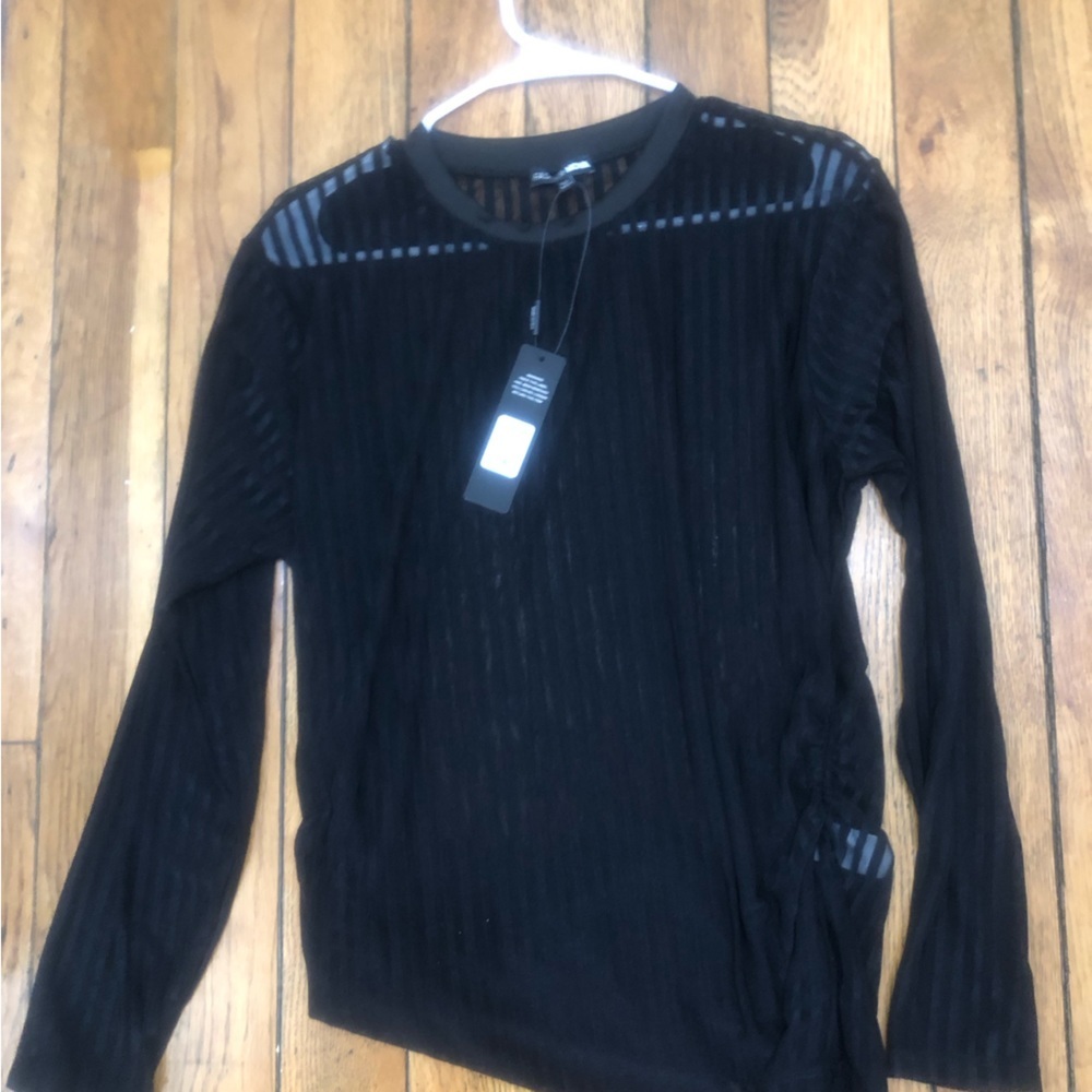Fashion Nova Black Vertical Striped Mesh Long Sleeve Top - NWT Size 3X - Picture 4 of 6